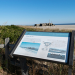 Bayshore Heritage Byway, NJ, Cape May Point State Park, Cape May Point, Lower Township, NJ – Wayside Exhibit for WWII Bunker and Beach View